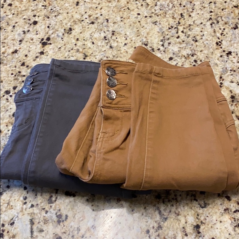 Stretch Denim High Waist Jeggings - Gray and Camel